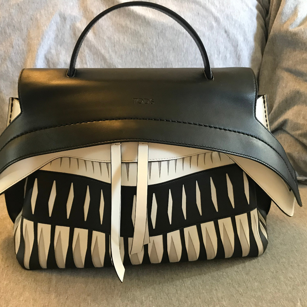 Tod’s Small Laser Cut Wave Black White Gray Leathe